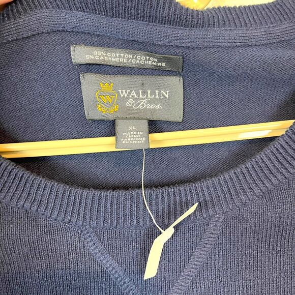 Wallin & Bros Mens Navy Blue Cotton Cashmere Lightweight Pullover Sweater Sz XL - Picture 3 of 11